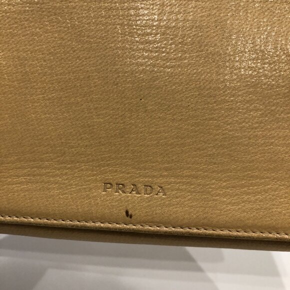 Prada Beige Leather Flap Long Wallet Sku#84452 (Gently used, corners rubbing) - Picture 13 of 13